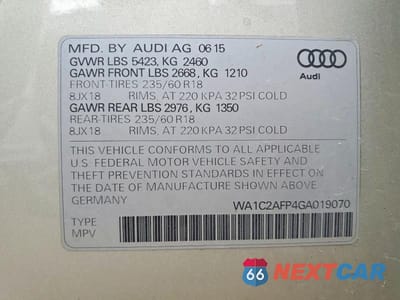 Zdjęcie 13 z 13 samochodu: 2016 AUDI Q5 PREMIUM VIN:WA1C2AFP4GA019070 - miniatura