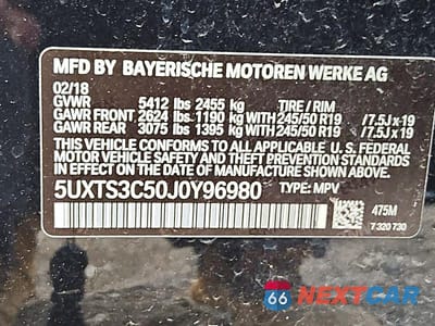 Zdjęcie 12 z 12 samochodu: 2018 BMW X3 XDRIVEM40I VIN:5UXTS3C50J0Y96980 - miniatura