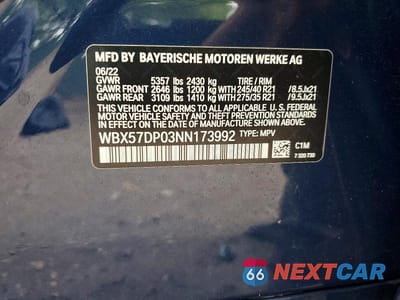 Zdjęcie 12 z 12 samochodu: 2022 BMW X3 XDRIVE30I VIN:WBX57DP03NN173992 - miniatura