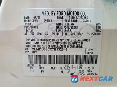 Zdjęcie 13 z 13 samochodu: 2007 LINCOLN MKX VIN:2LMDU88CX7BJ32646 - miniatura