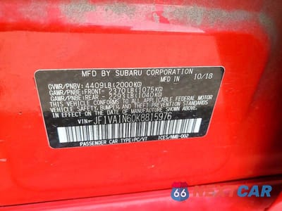 Zdjęcie 12 z 12 samochodu: 2019 SUBARU WRX LIMITED VIN:JF1VA1N60K8815976 - miniatura