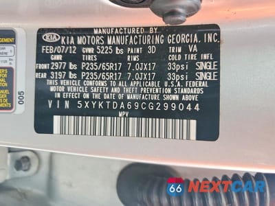 Zdjęcie 13 z 13 samochodu: 2012 KIA SORENTO LX VIN:5XYKTDA69CG299044 - miniatura