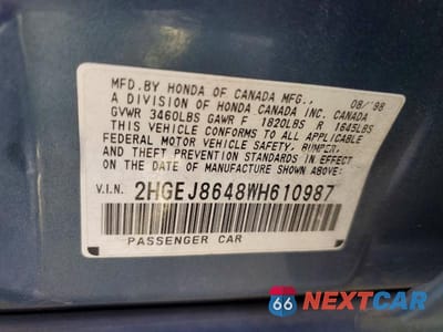Zdjęcie 12 z 12 samochodu: 1998 HONDA CIVIC EX VIN:2HGEJ8648WH610987 - miniatura