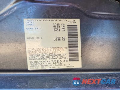 Zdjęcie 12 z 12 samochodu: 2019 NISSAN ALTIMA SR VIN:1N4BL4CW2KN320536 - miniatura