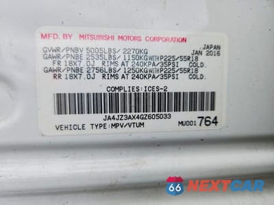 Zdjęcie 14 z 14 samochodu: 2016 MITSUBISHI OUTLANDER SE VIN:JA4JZ3AX4GZ605033 - miniatura