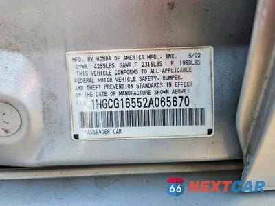Zdjęcie 12 z 12 samochodu: 2002 HONDA ACCORD EX VIN:1HGCG16552A065670 - miniatura
