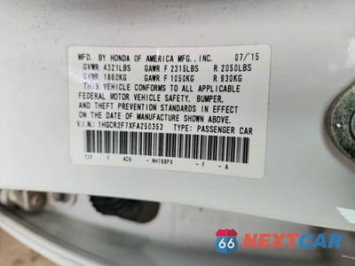 Zdjęcie 13 z 13 samochodu: 2015 HONDA ACCORD EX VIN:1HGCR2F7XFA250353 - miniatura