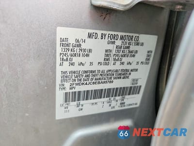 Zdjęcie 12 z 12 samochodu: 2014 FORD EDGE SEL VIN:2FMDK4JC8EBA95789 - miniatura