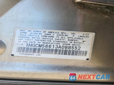Zdjęcie 12 z 12 samochodu: 2003 HONDA ACCORD EX VIN:1HGCM56613A088552 - miniatura
