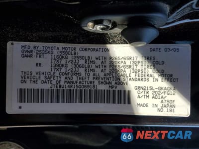 Zdjęcie 14 z 14 samochodu: 2005 TOYOTA 4RUNNER SR5 VIN:JTEBU14R150069181 - miniatura