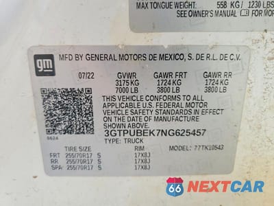 Zdjęcie 12 z 12 samochodu: 2022 GMC SIERRA K1500 SLE VIN:3GTPUBEK7NG625457 - miniatura