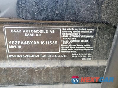 Zdjęcie 12 z 12 samochodu: 2010 SAAB 9-3 2.0T VIN:YS3FA4BY0A1611555 - miniatura