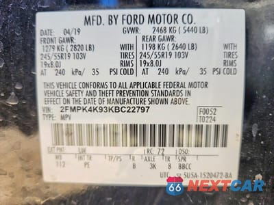 Zdjęcie 13 z 13 samochodu: 2019 FORD EDGE TITANIUM VIN:2FMPK4K93KBC22797 - miniatura