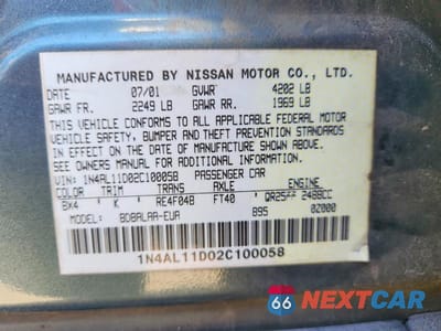 Zdjęcie 12 z 12 samochodu: 2002 NISSAN ALTIMA 2.5 VIN:1N4AL11D02C100058 - miniatura