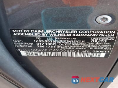 Zdjęcie 12 z 12 samochodu: 2004 CHRYSLER CROSSFIRE LIMITED VIN:1C3AN69L04X006601 - miniatura