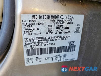 Zdjęcie 12 z 12 samochodu: 2003 FORD F350 SRW SUPER DUTY VIN:1FTSW31P13EB47424 - miniatura
