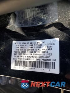 Zdjęcie 13 z 13 samochodu: 2017 HONDA ACCORD EX VIN:1HGCR2F74HA161199 - miniatura