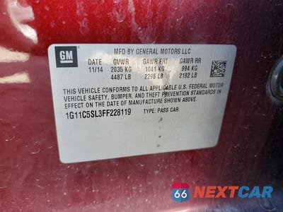 Zdjęcie 12 z 12 samochodu: 2015 CHEVROLET MALIBU 1LT VIN:1G11C5SL3FF228119 - miniatura