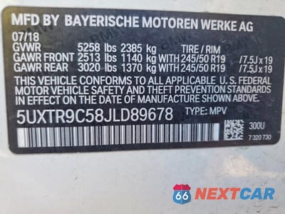 Zdjęcie 13 z 13 samochodu: 2018 BMW X3 XDRIVE30I VIN:5UXTR9C58JLD89678 - miniatura