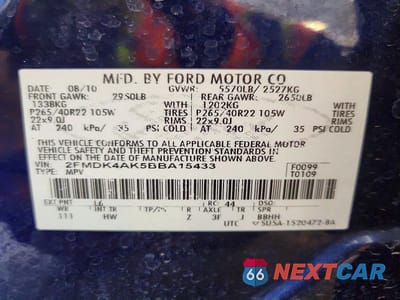 Zdjęcie 13 z 13 samochodu: 2011 FORD EDGE SPORT VIN:2FMDK4AK5BBA15433 - miniatura
