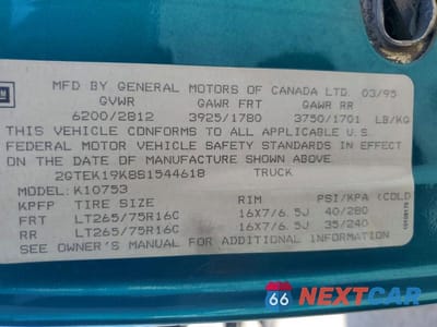 Zdjęcie 12 z 12 samochodu: 1995 GMC SIERRA K1500 VIN:2GTEK19K8S1544618 - miniatura