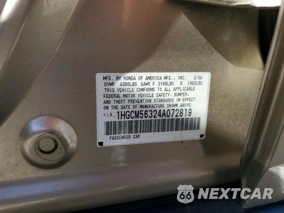 Zdjęcie 12 z 12 samochodu: 2004 HONDA ACCORD LX VIN:1HGCM56324A072819 - miniatura
