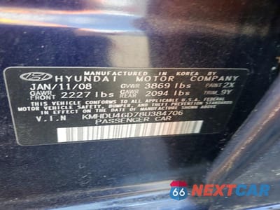 Zdjęcie 12 z 12 samochodu: 2008 HYUNDAI ELANTRA GLS VIN:KMHDU46D78U384706 - miniatura