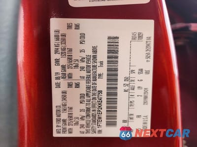 Zdjęcie 13 z 13 samochodu: 2019 FORD F150 XLT VIN:1FTEW1EP2KKE47758 - miniatura