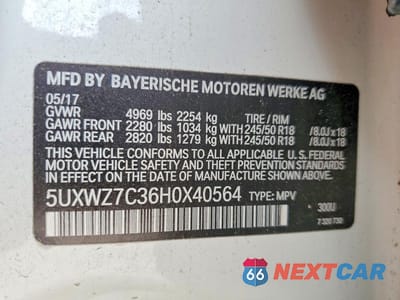 Zdjęcie 13 z 13 samochodu: 2017 BMW X3 SDRIVE28I VIN:5UXWZ7C36H0X40564 - miniatura