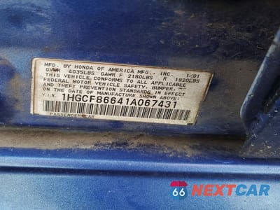 Zdjęcie 12 z 12 samochodu: 2001 HONDA ACCORD VALUE VIN:1HGCF86641A067431 - miniatura
