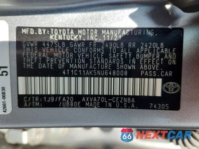 Zdjęcie 13 z 13 samochodu: 2022 TOYOTA CAMRY LE VIN:4T1C11AK5NU648008 - miniatura