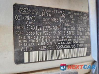 Zdjęcie 13 z 13 samochodu: 2006 HYUNDAI SANTA FE GLS VIN:KM8SC13D36U088785 - miniatura