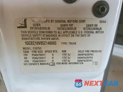 Zdjęcie 12 z 12 samochodu: 2005 CHEVROLET SILVERADO C1500 VIN:1GCEC19V05Z149903 - miniatura