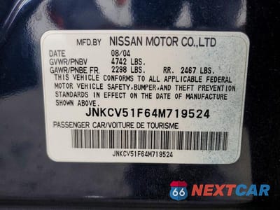 Zdjęcie 12 z 12 samochodu: 2004 INFINITI G35 BASE VIN:JNKCV51F64M719524 - miniatura