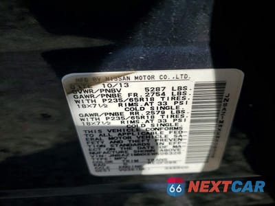 Zdjęcie 13 z 13 samochodu: 2014 NISSAN MURANO S VIN:JN8AZ1MWXEW506328 - miniatura