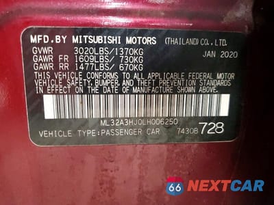 Zdjęcie 12 z 12 samochodu: 2020 MITSUBISHI MIRAGE ES VIN:ML32A3HJ0LH006250 - miniatura