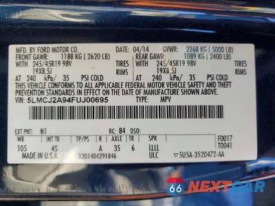 Zdjęcie 13 z 13 samochodu: 2015 LINCOLN MKC VIN:5LMCJ2A94FUJ00695 - miniatura