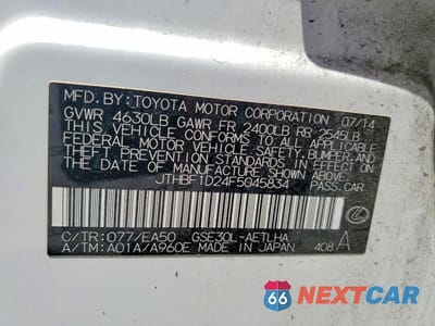 Zdjęcie 12 z 12 samochodu: 2015 LEXUS IS 250 VIN:JTHBF1D24F5045834 - miniatura