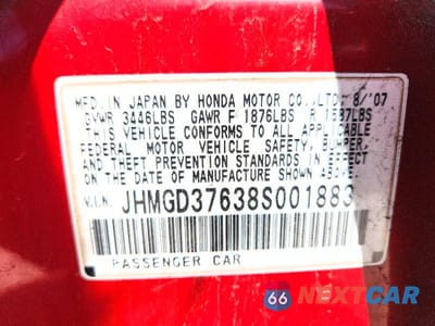 Zdjęcie 13 z 13 samochodu: 2008 HONDA FIT SPORT VIN:JHMGD37638S001883 - miniatura