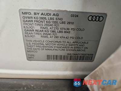 Zdjęcie 13 z 13 samochodu: 2024 AUDI SQ5 SPORTBACK PRESTIGE VIN:WA134AFY7R2079358 - miniatura