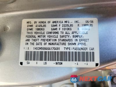 Zdjęcie 13 z 13 samochodu: 2006 HONDA ACCORD EX VIN:1HGCM56846A170491 - miniatura
