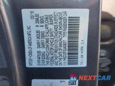 Zdjęcie 12 z 12 samochodu: 2018 HONDA ACCORD SPORT VIN:1HGCV2F33JA038217 - miniatura