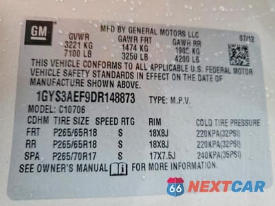 Zdjęcie 13 z 13 samochodu: 2013 CADILLAC ESCALADE VIN:1GYS3AEF9DR148873 - miniatura