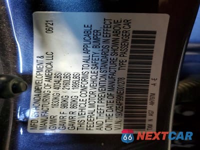 Zdjęcie 12 z 12 samochodu: 2022 HONDA INSIGHT TOURING VIN:19XZE4F99NE001278 - miniatura