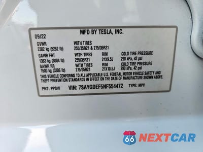 Zdjęcie 12 z 12 samochodu: 2022 TESLA MODEL Y VIN:7SAYGDEF5NF554472 - miniatura