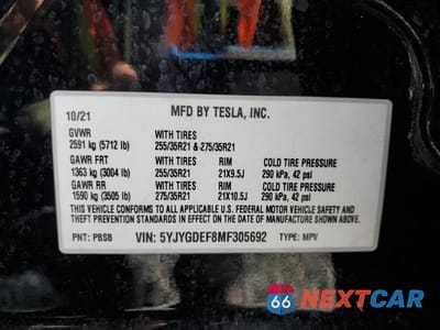 Zdjęcie 12 z 12 samochodu: 2021 TESLA MODEL Y VIN:5YJYGDEF8MF305692 - miniatura