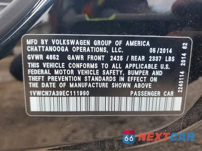 Zdjęcie 12 z 12 samochodu: 2014 VOLKSWAGEN PASSAT SEL VIN:1VWCN7A39EC111990 - miniatura