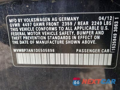 Zdjęcie 12 z 12 samochodu: 2013 VOLKSWAGEN CC SPORT VIN:WVWBP7AN1DE505898 - miniatura