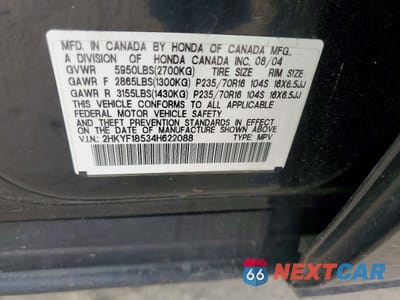 Zdjęcie 13 z 13 samochodu: 2004 HONDA PILOT EXL VIN:2HKYF18534H622088 - miniatura