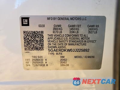 Zdjęcie 14 z 14 samochodu: 2018 BUICK ENCLAVE AVENIR VIN:5GAERDKW0JJ225892 - miniatura